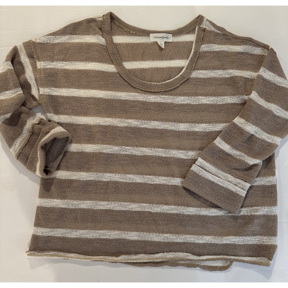 Treasure & Bond Womens Lightweight Stripe Pullover Sweater, Beige, Large